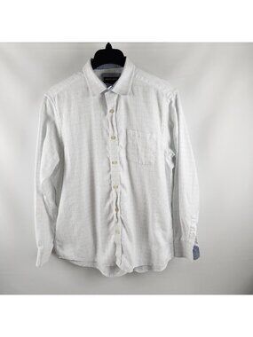 Johnston Murphy Dress Shirt Mens Large White Blue Textured L/S Button Up